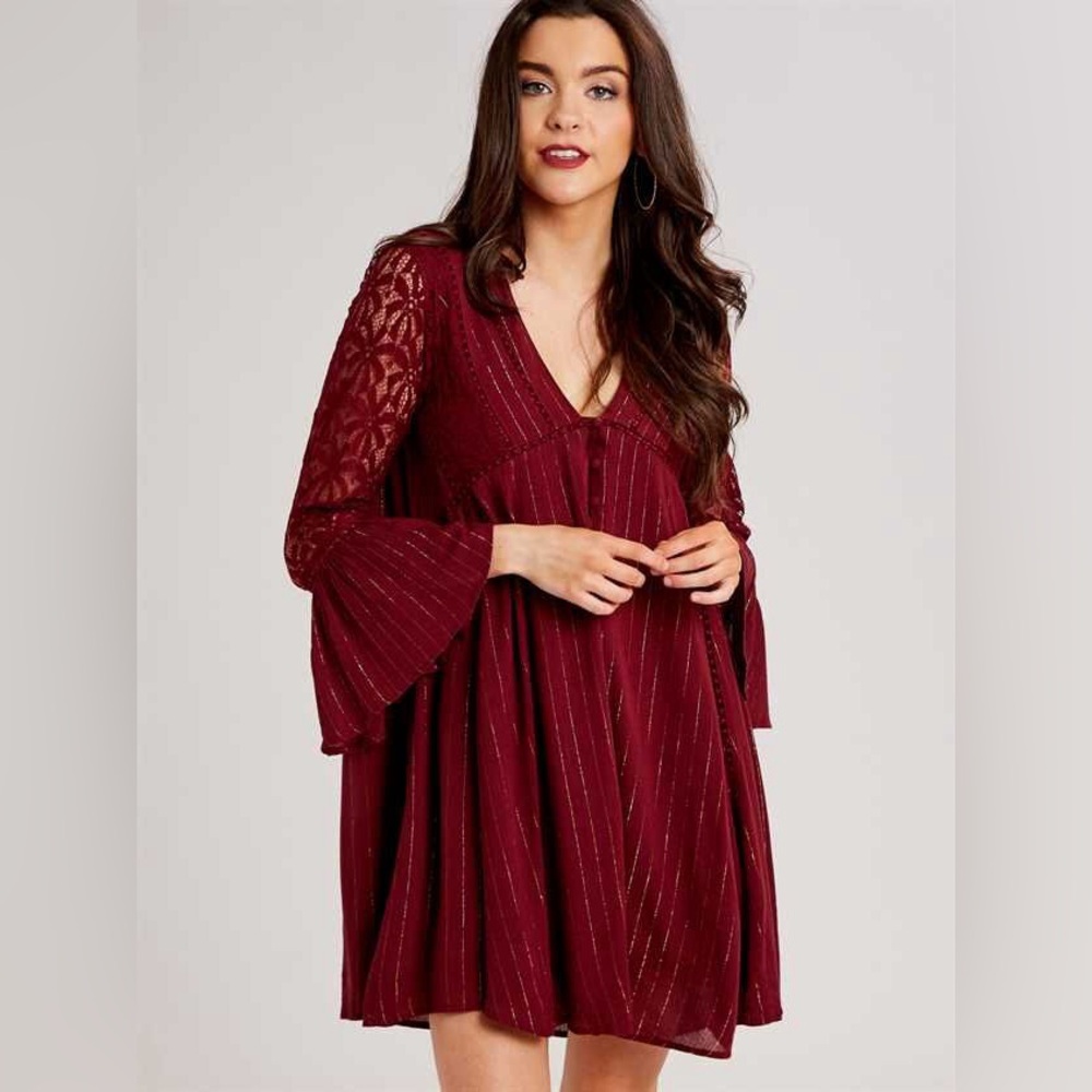 Altar'd State Burgundy Long Sleeve Dress
